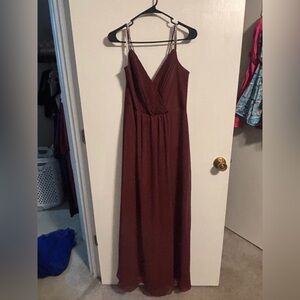 David's Bridal Wine V-Neck Maxi Dress with Beaded Straps